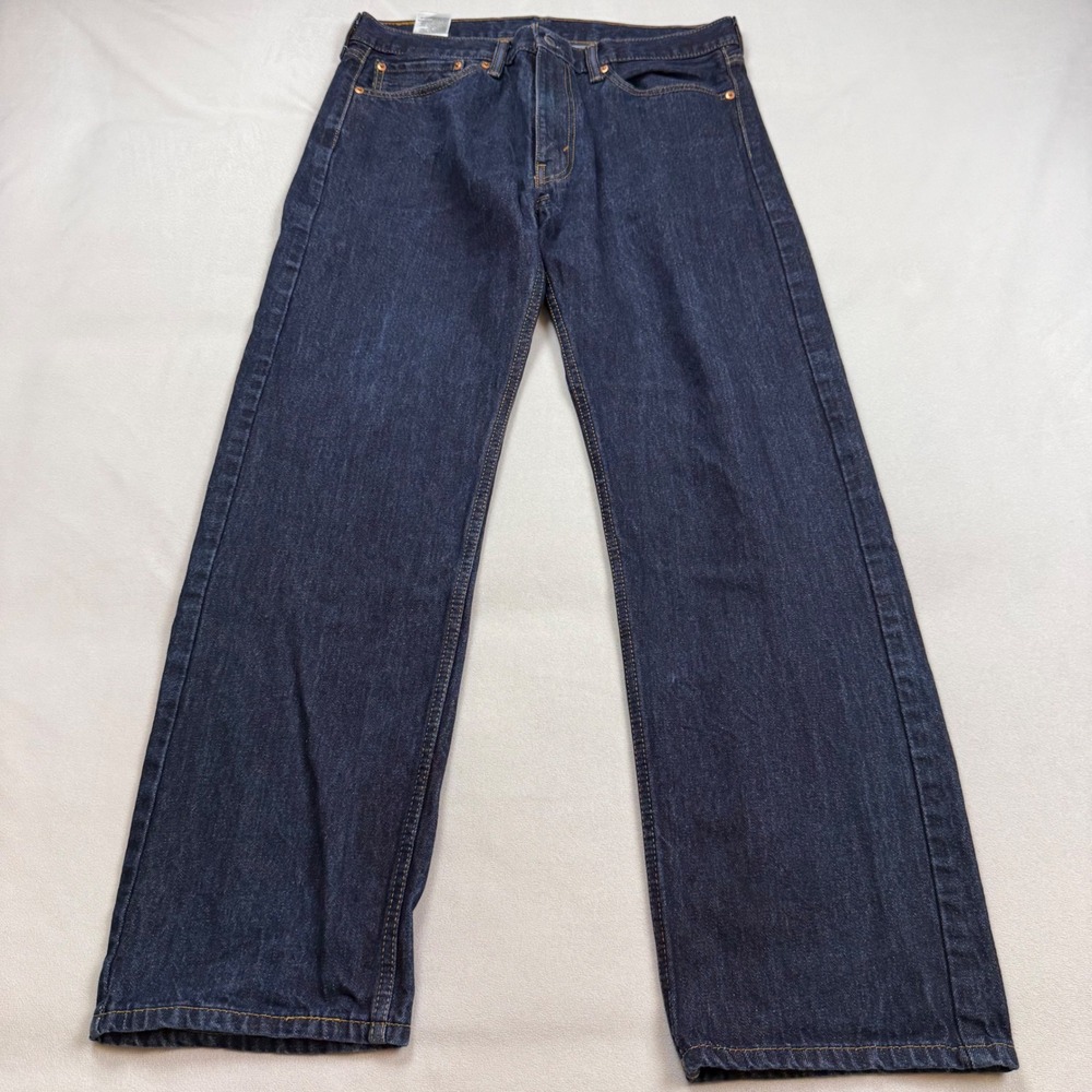 Levis 505 Regular Fit Jeans Mens 36x32 Dark Wash Indigo Straight Leg Denim Pants
